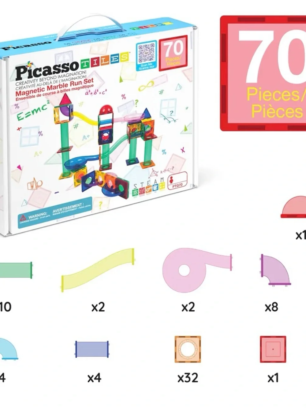Picasso Tiles/Magnetic Tiles Multicolor Magnetic Marble Run Building Set